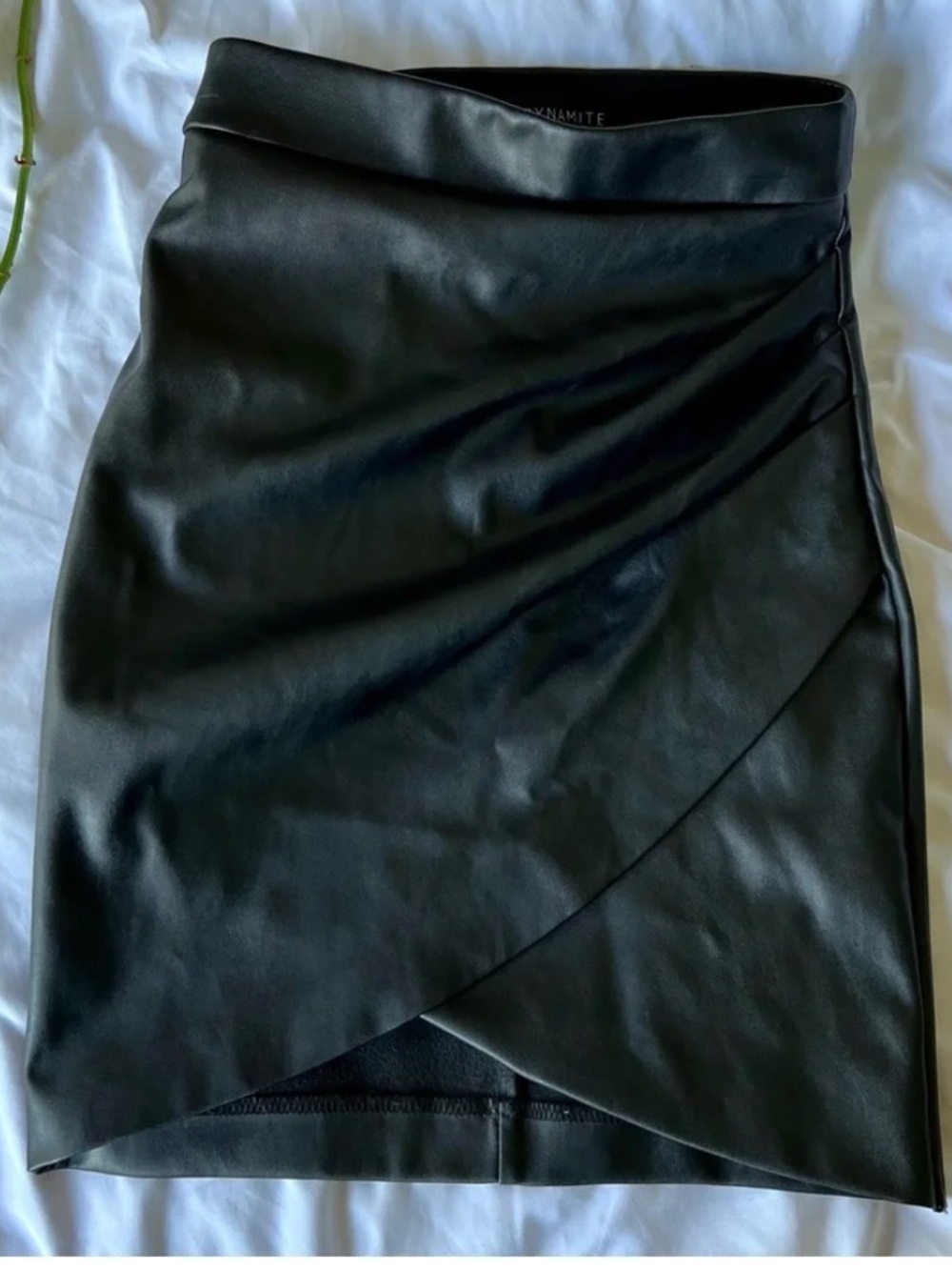 DYNAMITE Black Vegan Leather Ruched Mini Skirt